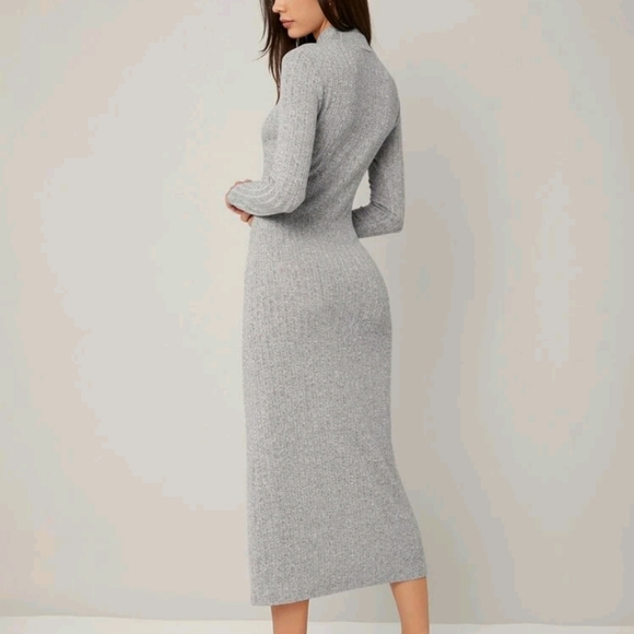 Mock neck ribbed knit bodycon dress - Picture 2 of 5